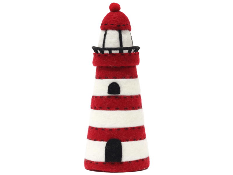 Vilten vuurtoren rood, wit 22cm