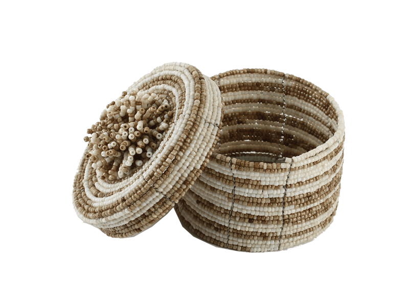 Kralendoosje beige/bruin rond 9cm Kralendoosje beige/bruin rond 9cm