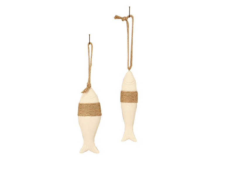 Witte decoratie vissen met touw Witte decoratie vissen met touw