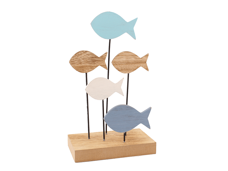 Vijf houten vissen 20x10x28cm Vijf houten vissen 20x10x28cm