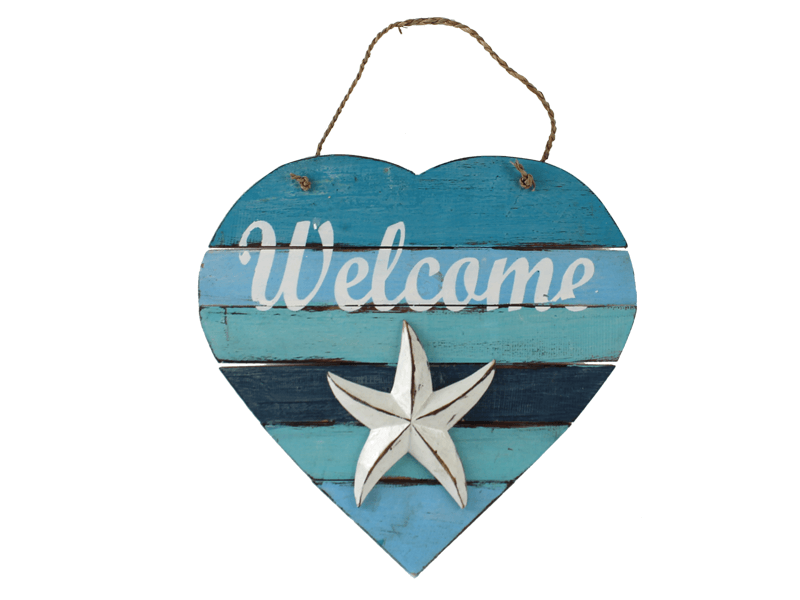 Tekstbord Hart welcome zeester 30cm Tekstbord Hart welcome zeester 30cm