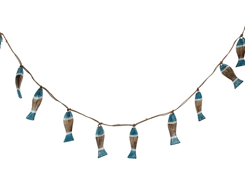 Slinger vissen hout blauw 100cm Slinger vissen hout blauw 100cm
