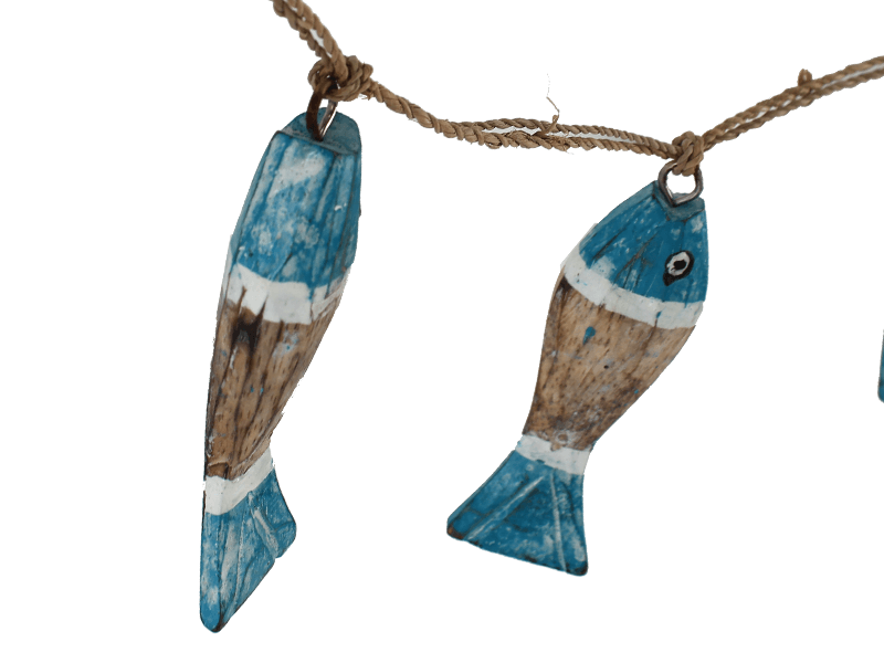 Slinger vissen hout blauw 100cm Slinger vissen hout blauw 100cm
