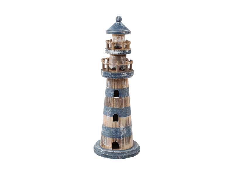 Holz Leuchtturm BL/W washed mit dekor 34cm Holz Leuchtturm BL/W washed mit dekor 34cm
