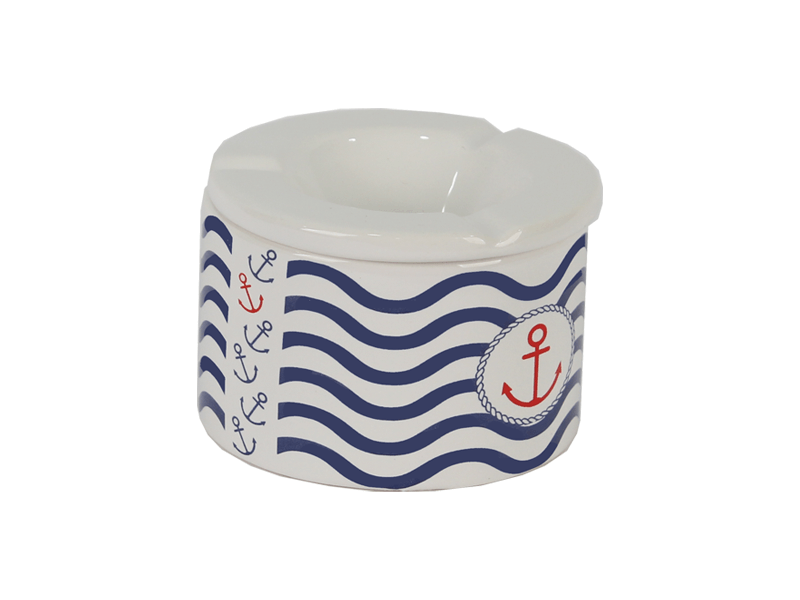 Asbak Blauw/wit ankers 12cm Asbak Blauw/wit ankers 12cm