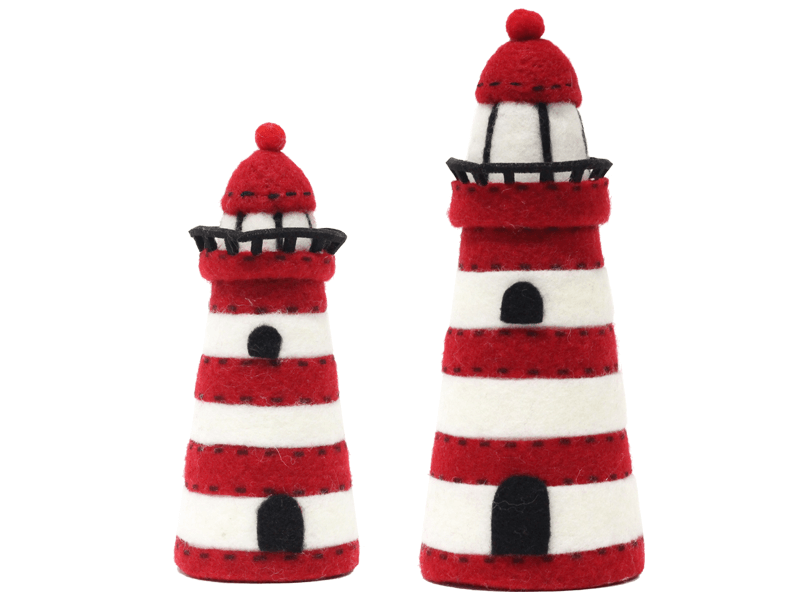 Vilten vuurtoren rood, wit 22cm