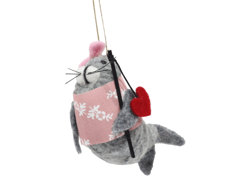 Vilten hanger zeehond met hart