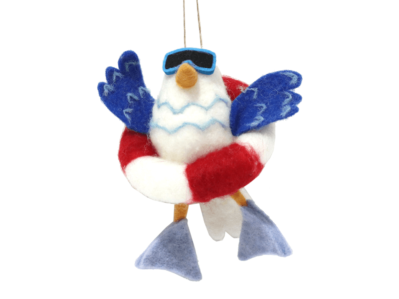 Vilten hanger meeuw met boei