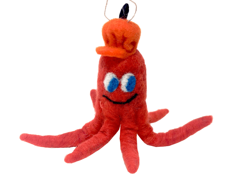 Vilten hanger octopus oranje