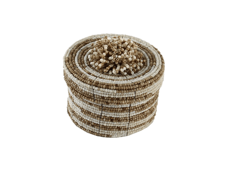 Kralendoosje beige/bruin rond 9cm Kralendoosje beige/bruin rond 9cm