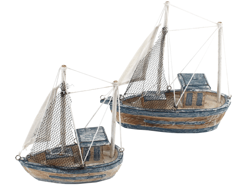 Vissersbootje deco washed blue 22cm Vissersbootje deco washed blue 22cm