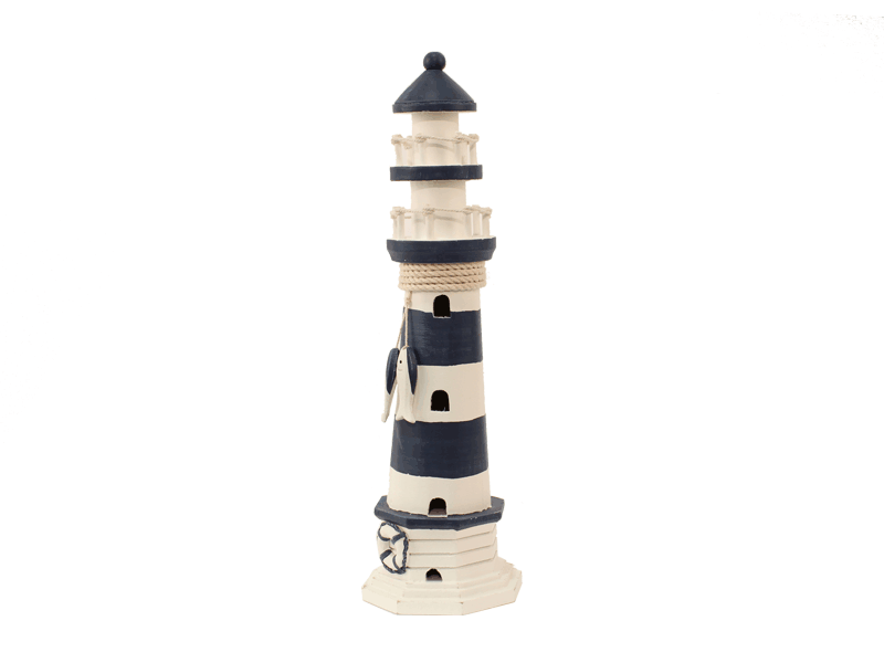 Vuurtoren blauw/wit 30cm met decor