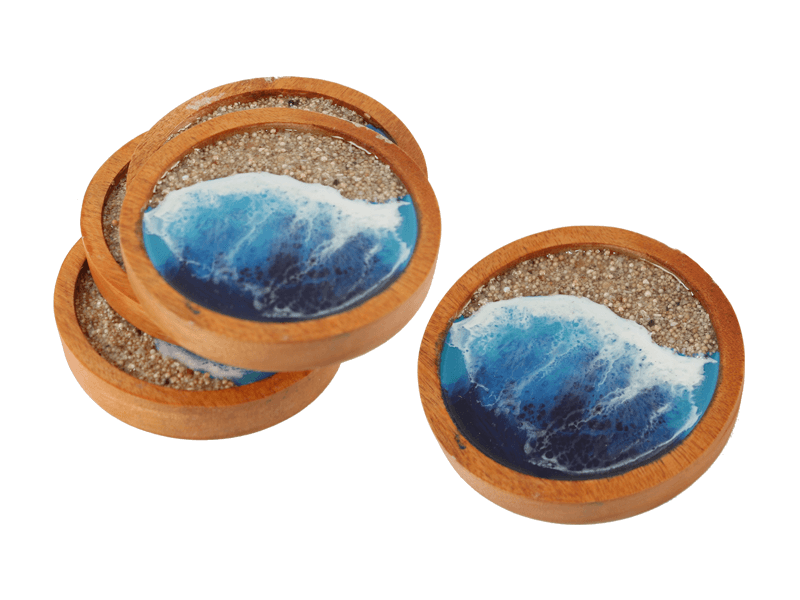 Onderzetter hout epoxy strand 9cm Onderzetter hout epoxy strand 9cm