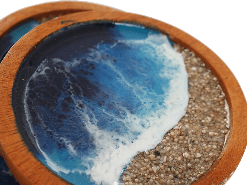 Onderzetter hout epoxy strand 9cm Onderzetter hout epoxy strand 9cm