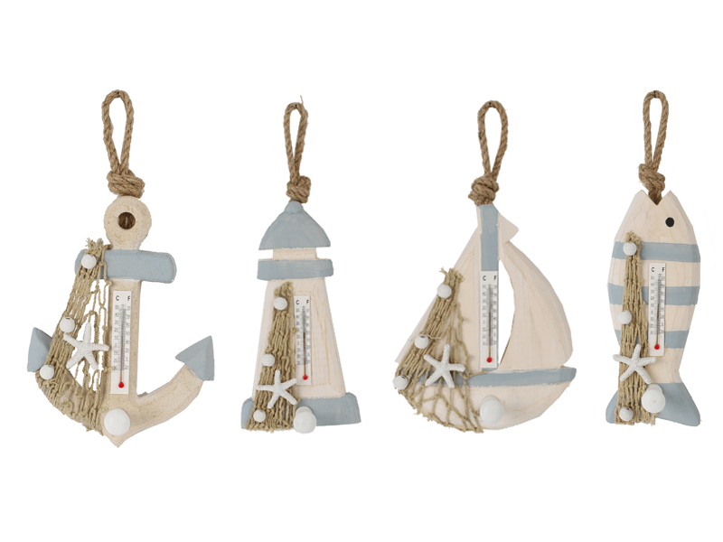 Thermometer hook fish, lighthouse, boat and anchor Thermometer hook fish, lighthouse, boat and anchor