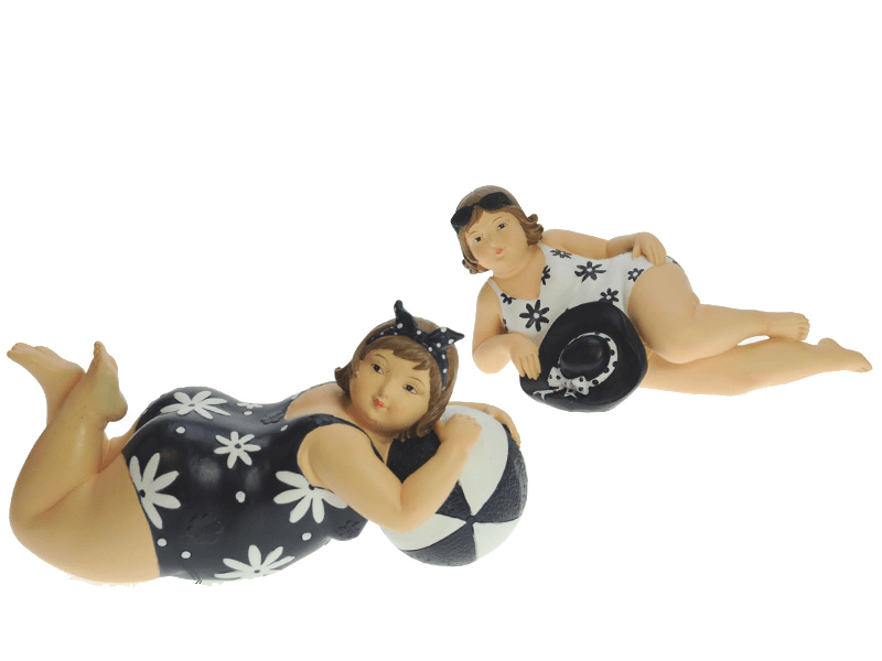 Strandlady mollig liggend blauw/wit Strandlady mollig liggend blauw/wit