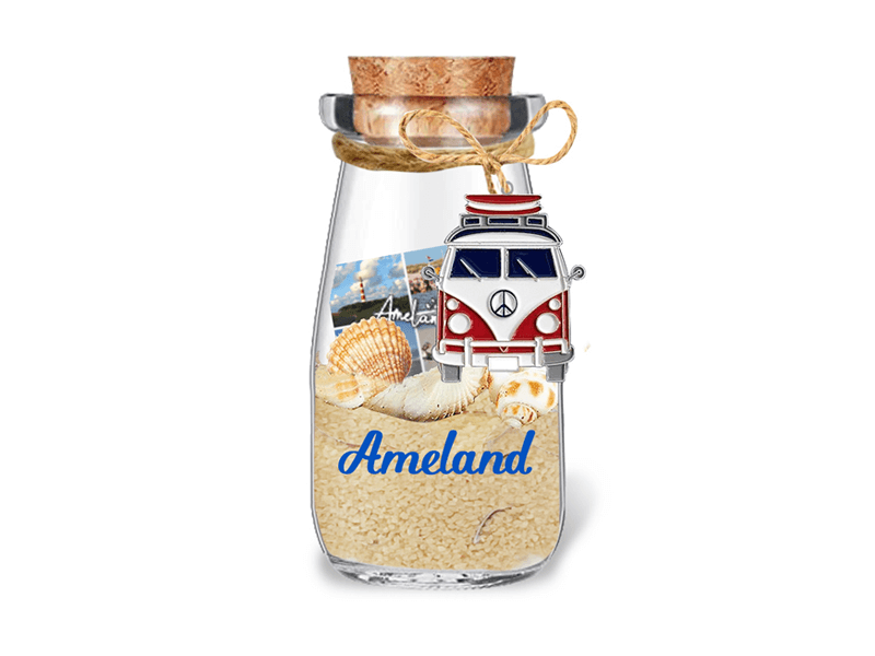 Flesje met zand en bedel AMELAND Flesje met zand en bedel AMELAND