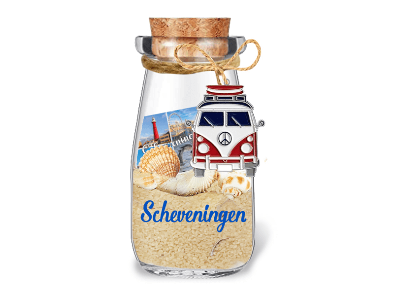 Flesje met zand, bedel SCHEVENINGEN Flesje met zand, bedel SCHEVENINGEN