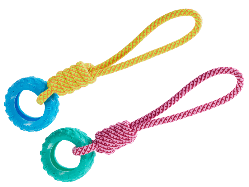 Hondenspeelgoed TPR met touw 2ass