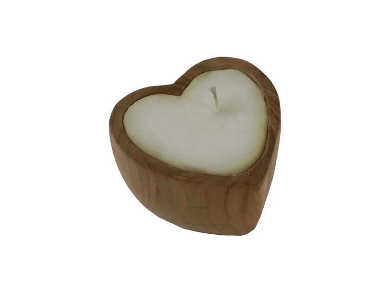 Houten hart met kaars 9cm Houten hart met kaars 9cm