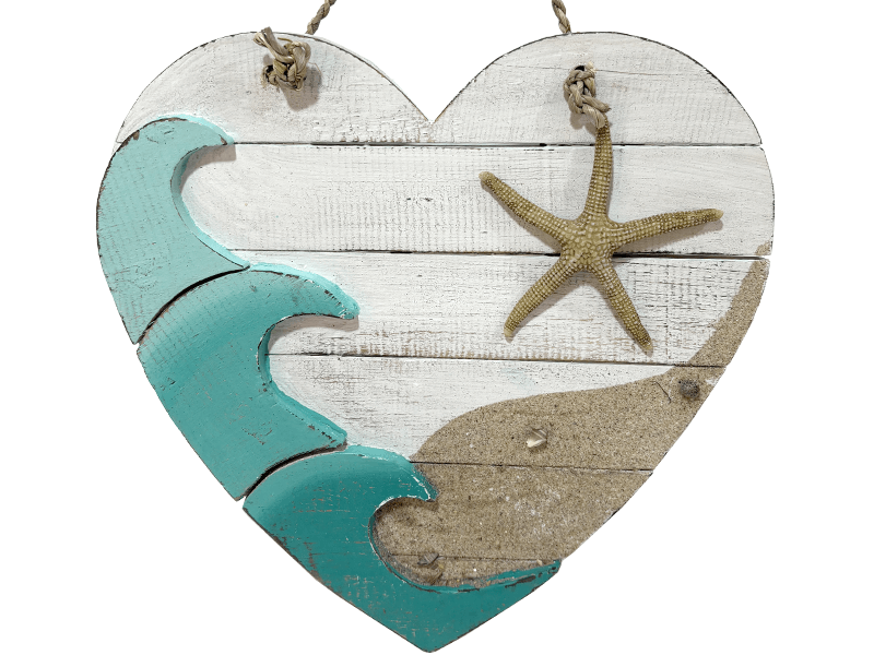 Hart wit/turquoise 30cm zand zeeste