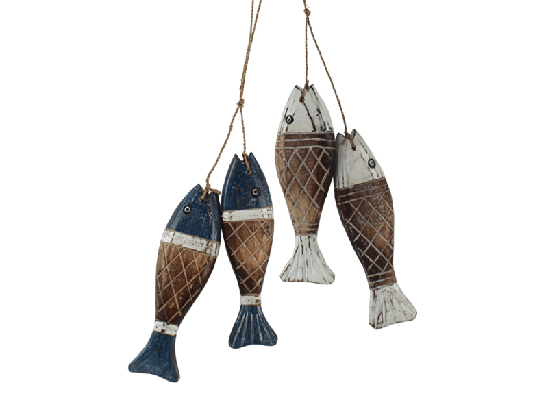 Houten vissen 2 st. blauw wit 20cm Houten vissen 2 st. blauw wit 20cm