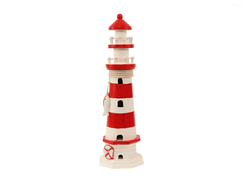 Vuurtoren rood/wit 30cm met decor
